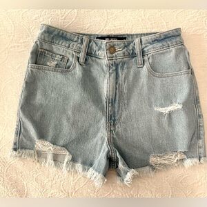 Hollister Women's Distressed High Waisted Denim Shorts - Light Blue